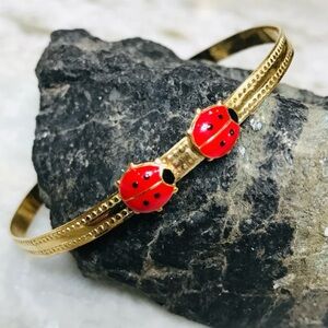 Gold Ladybug Bangle Bracelet